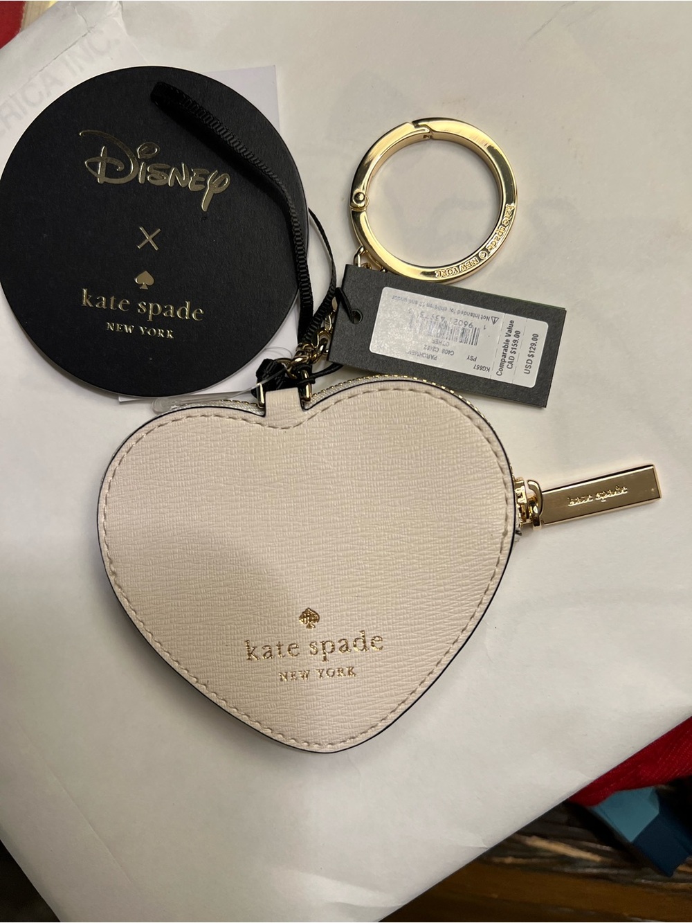 kate spade Disney Minnie & Mickey Mouse pale pink heart coin pouch bag charm NWT - Picture 2 of 3